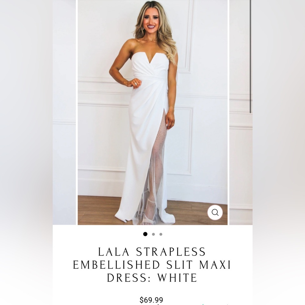 Bella and Bloom LALA STRAPLESS EMBELLISHED SLIT MAXI DRESS: WHITE size: S